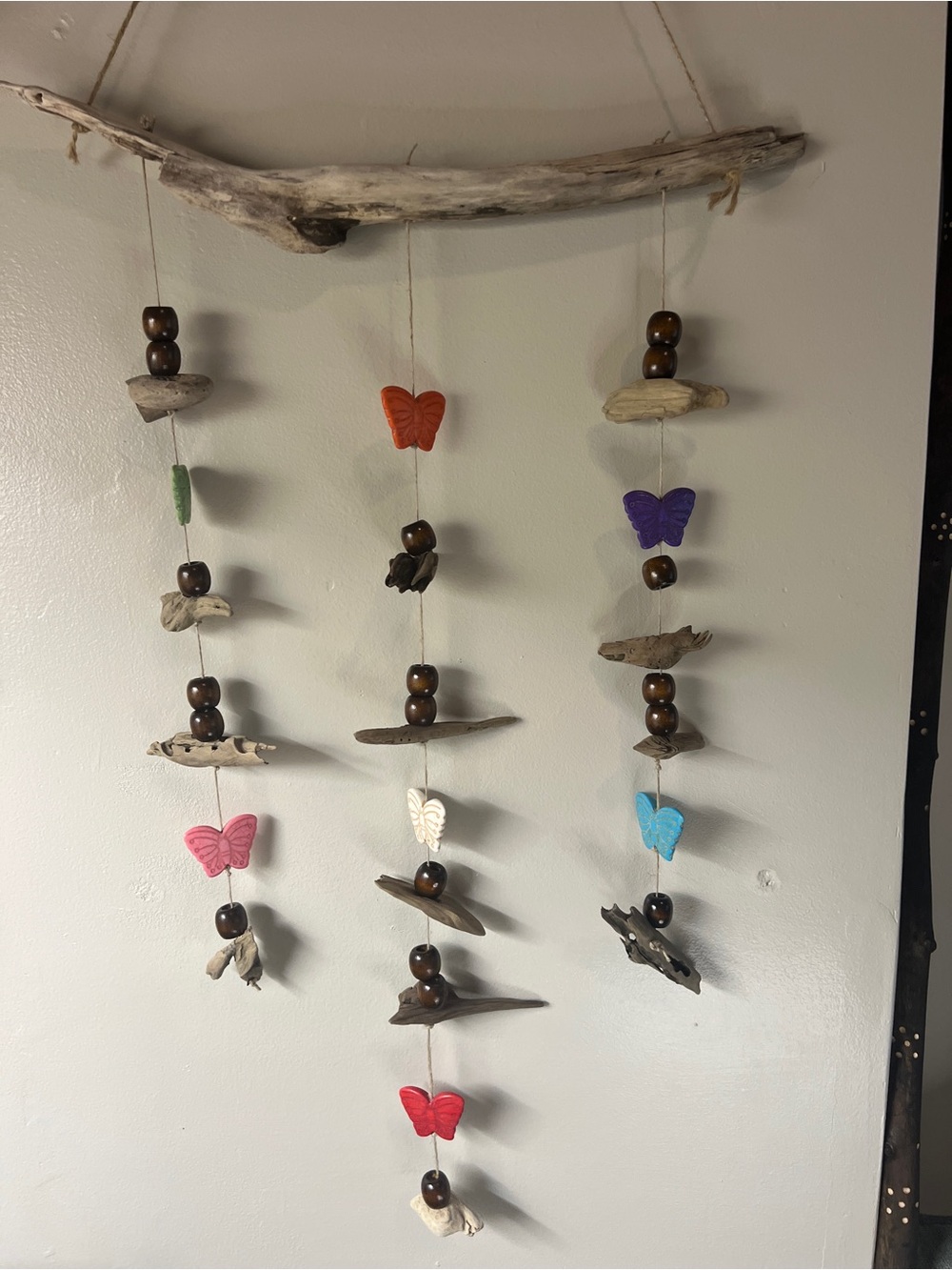 Handmade Driftwood Butterfly Wind Chime - Multicolor
